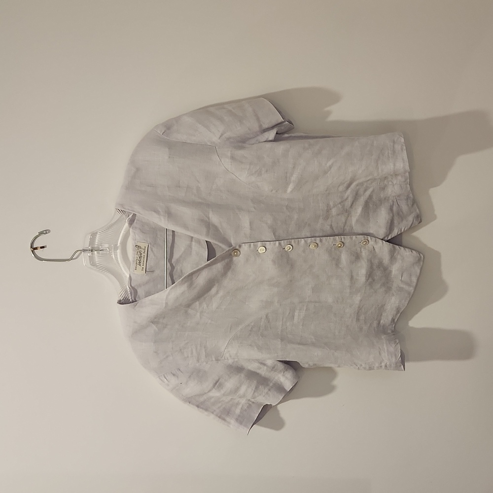VINTAGE LORD & TAYLOR PETITE SMALL LINEN BUTTON UP TEE